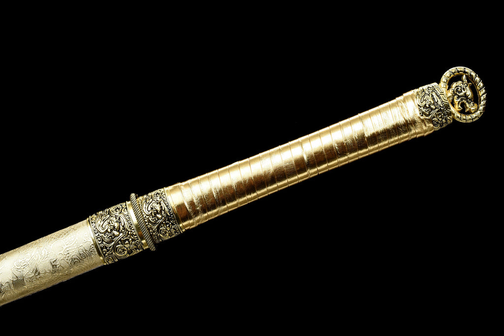 Handgefertigtes Ninja-Schwert, 1045 Kohlenstoffstahl-Klinge, Full Tang, goldene Scheide - 104 cm, echtes Katana-Schwert
