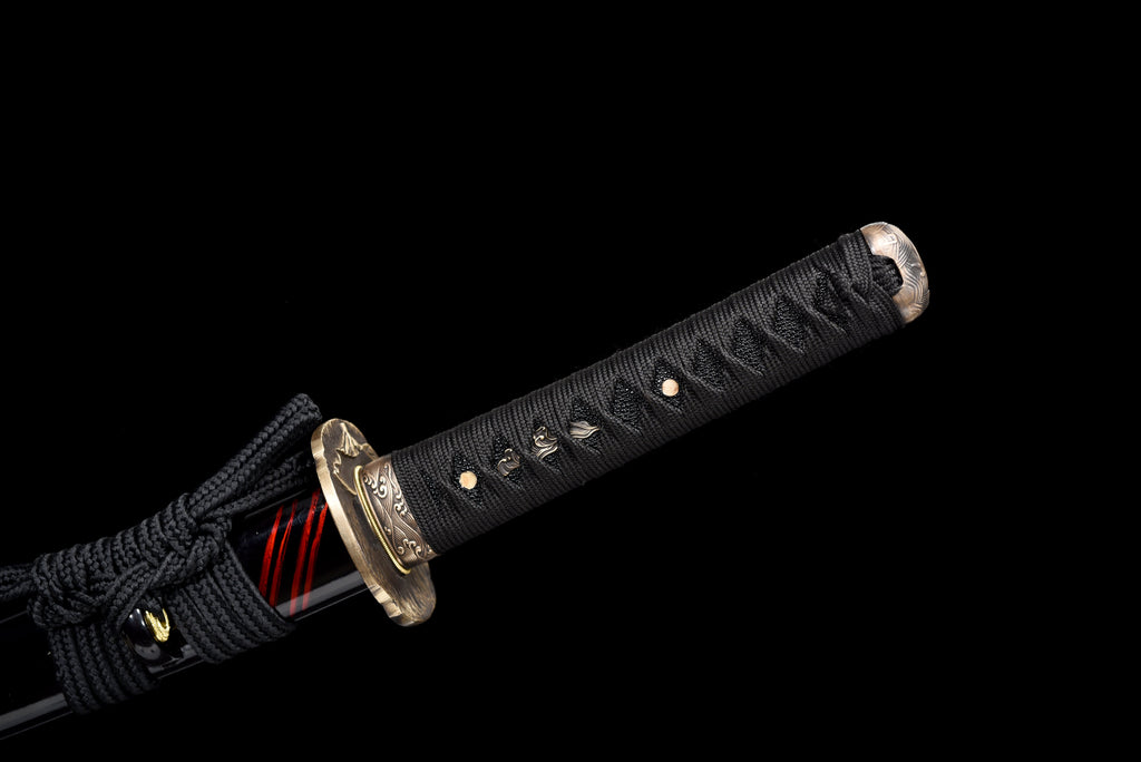 Handmade Wakizashi Sword Damascus steel With Black Scabbard - 31 in,Real katana sowrd