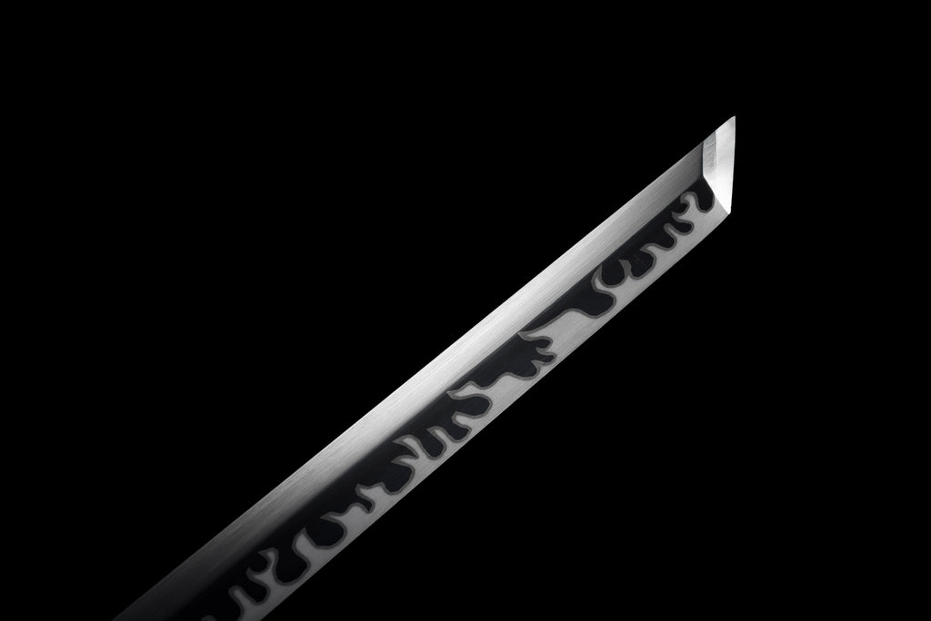 Handgefertigtes Ninjato-Schwert, 1095 Kohlenstoffstahl, Full Tang, schwarze Klinge, echtes Katana-Schwert