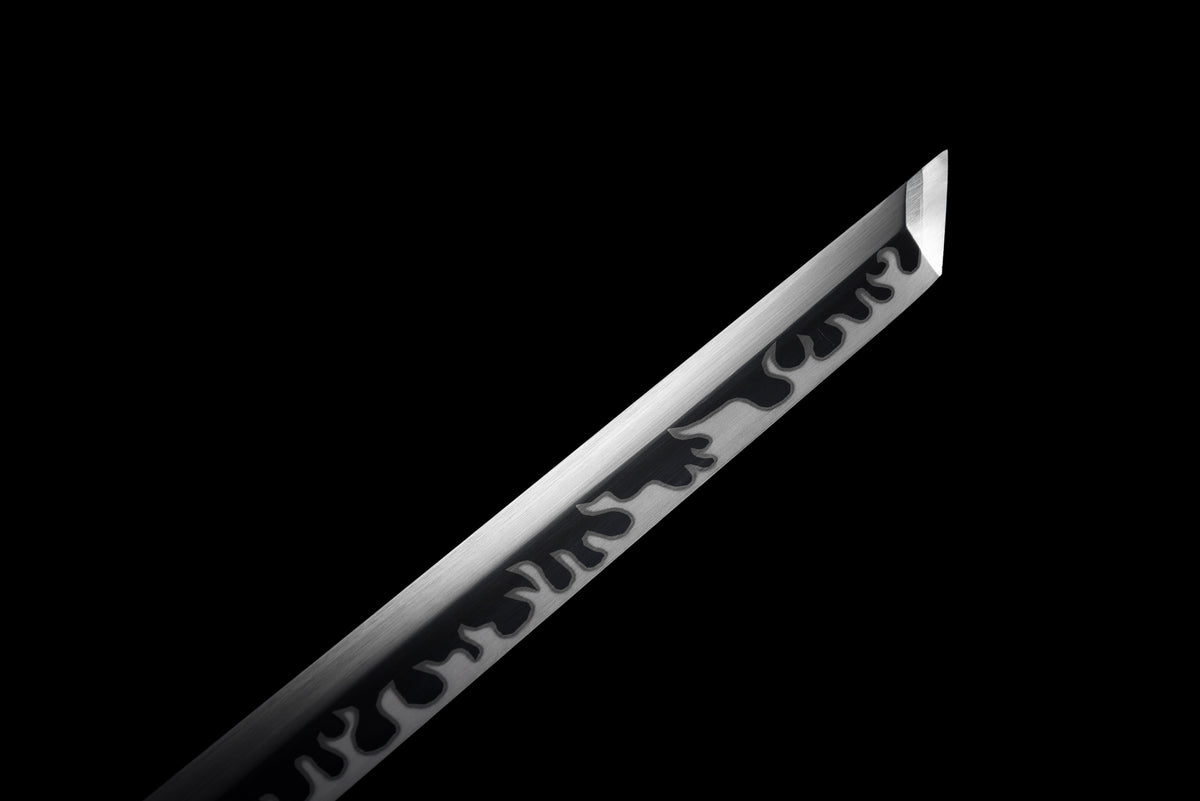 Handgefertigtes Ninjato-Schwert, 1095 Kohlenstoffstahl, Full Tang, schwarze Klinge, echtes Katana-Schwert
