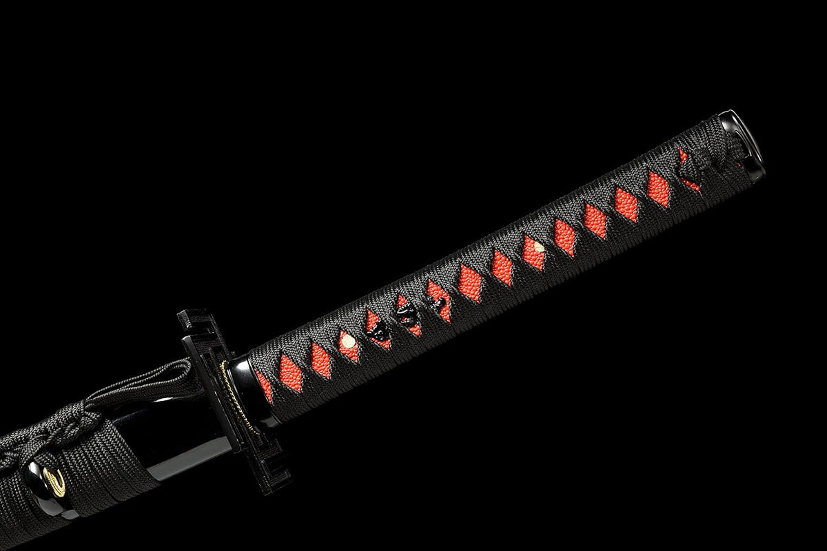 Ichigo Kurosaki, Full Tang 41 Zoll Cosplay handgeschmiedetes Katana-Schwert, 1060er Kohlenstoffstahl Schwarz und Weiß, sehr scharf – Anime-Schwert (Schwarz)