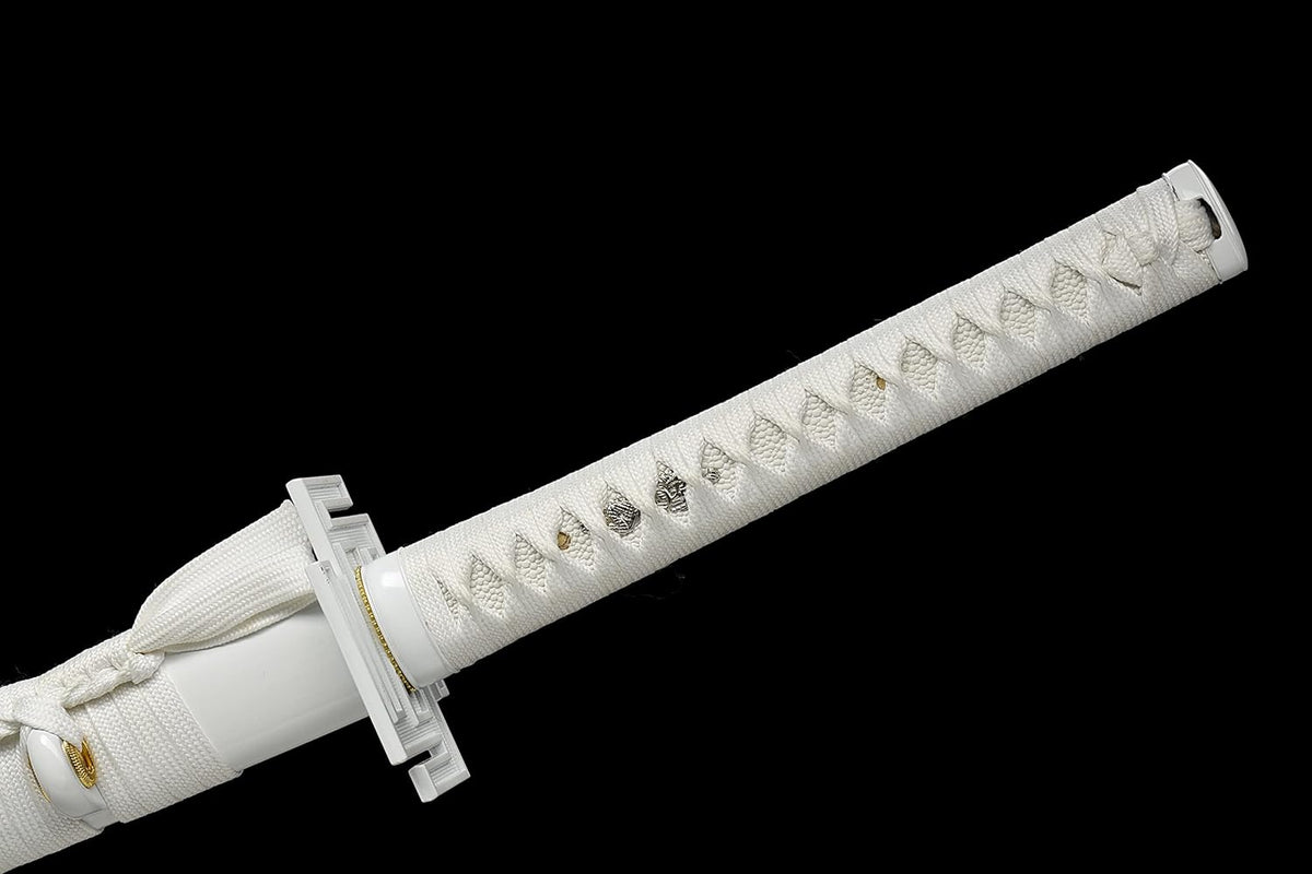 Ichigo Kurosaki, Full Tang 41 Zoll Cosplay handgeschmiedetes Katana-Schwert, 1060 Kohlenstoffstahl Schwarz und Weiß, sehr scharf – Anime-Schwert (Weiß)