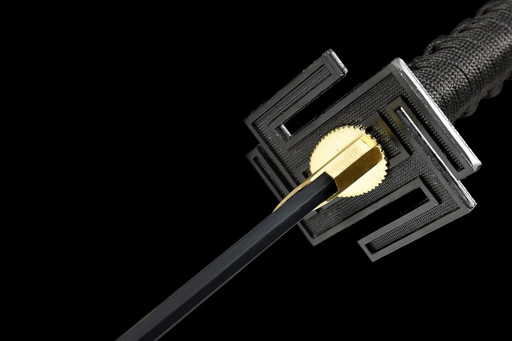 Ichigo Kurosaki, Full Tang 41 Zoll Cosplay handgeschmiedetes Katana-Schwert, 1060er Kohlenstoffstahl Schwarz und Weiß, sehr scharf – Anime-Schwert (Schwarz)