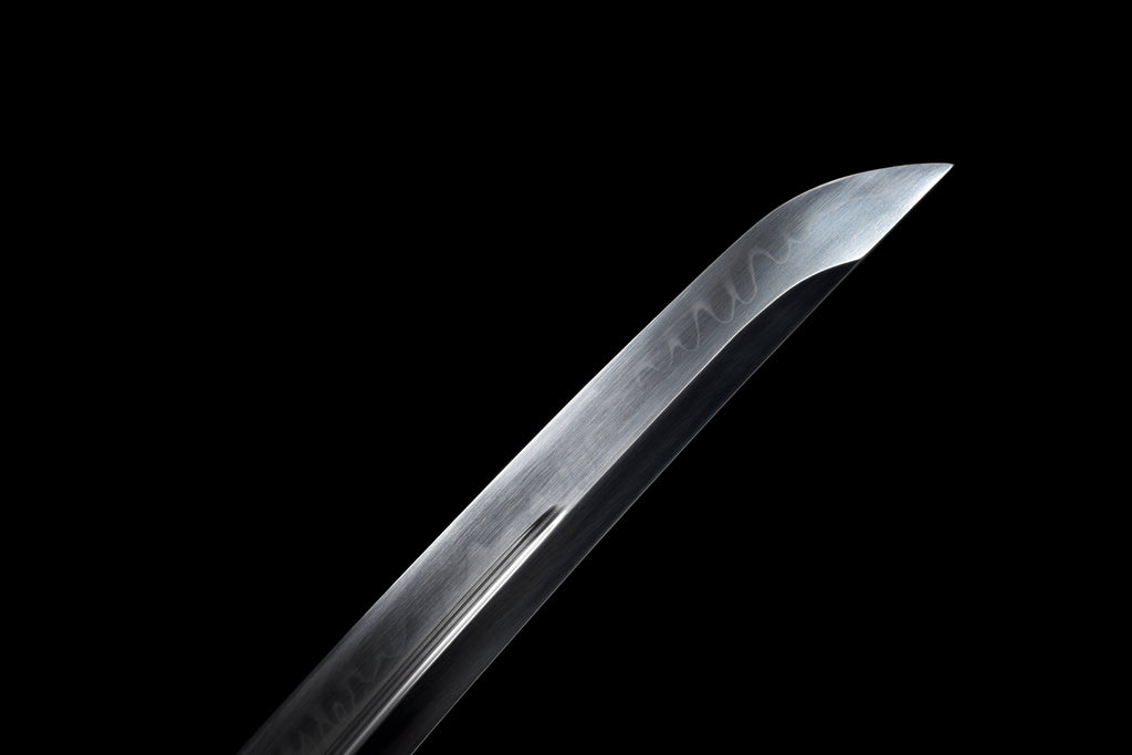 Handgefertigtes Full-Tang-Wakizashi-Schwert, T10-Stahl, Unokubi-Zukuri-Klingenstil, lehmgehärtete Klinge, schwarz bedruckte Scheide - 79 cm, echtes Katana-Schwert
