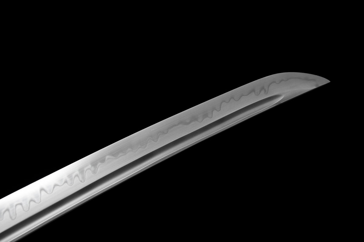 Handgefertigtes Full-Tang-Wakizashi-Schwert, Klinge aus T10-Kohlenstoffstahl, lehmgehärtet, blaue Scheide – 79 cm, echtes Katana-Schwert
