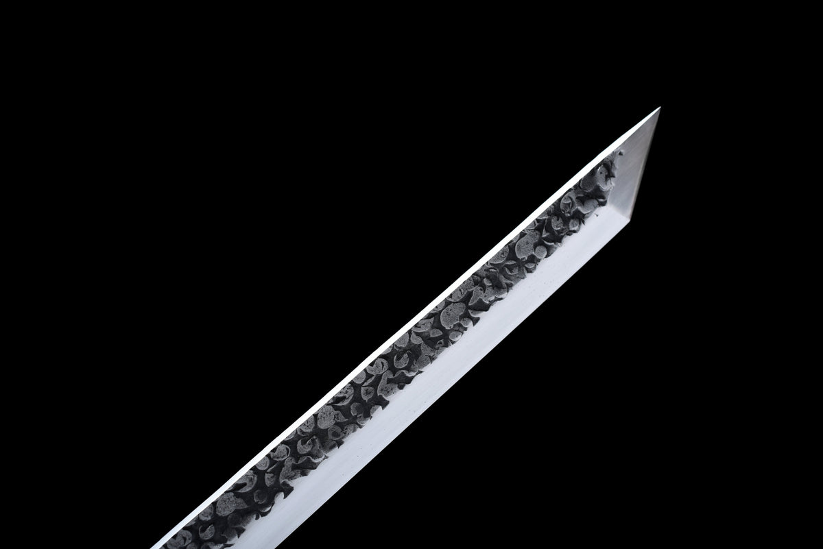 Handgefertigtes Ninjato-Schwert, Federstahl, Full Tang, schwarze Scheide - 107 cm, echtes Katana-Schwert