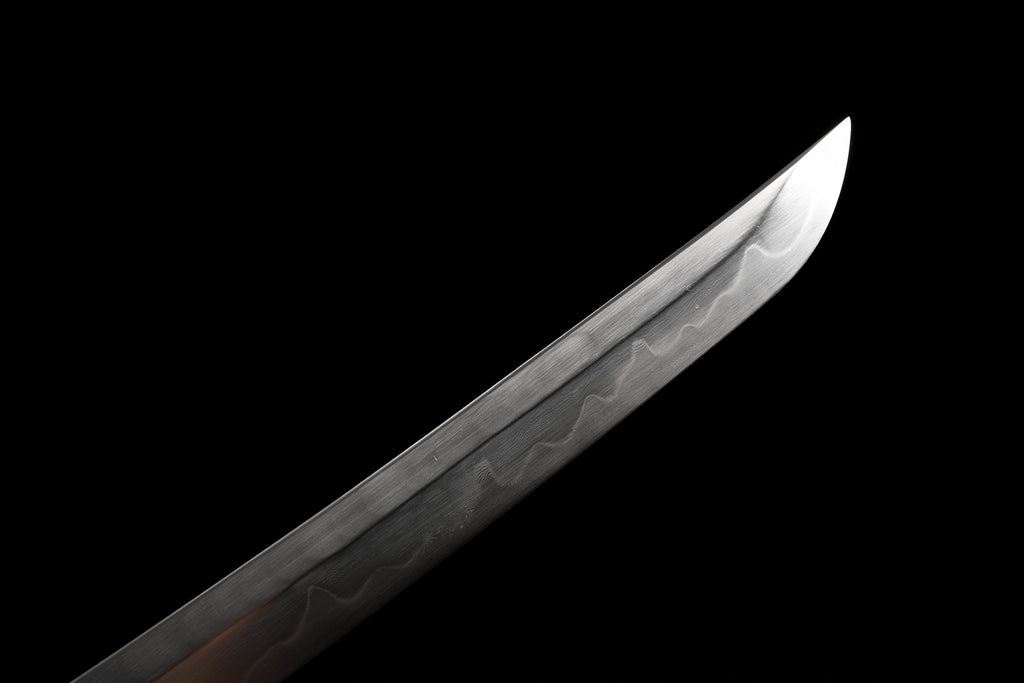Handgefertigtes Wakizashi-Schwert aus Damaszenerstahl mit weißer Lederscheide – 79 cm, echtes Katana-Schwert
