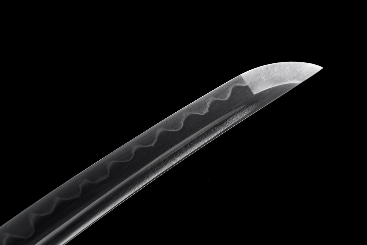 Handgefertigtes Full-Tang-Wakizashi-Schwert, Klinge aus T10-Kohlenstoffstahl, lehmgehärtet, blaue Scheide – 79 cm, echtes Katana-Schwert