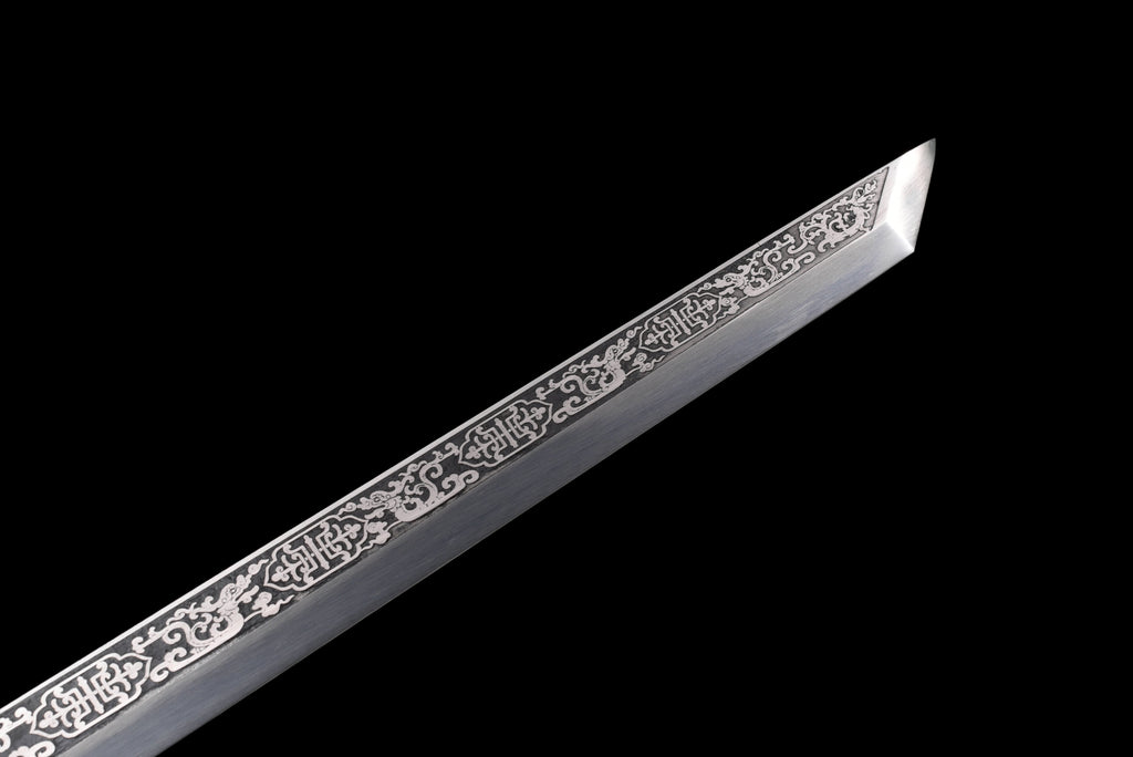 Handgefertigtes Ninjato-Schwert, Federstahl, Full Tang, weiße Scheide - 100,8 cm, echtes Katana-Schwert