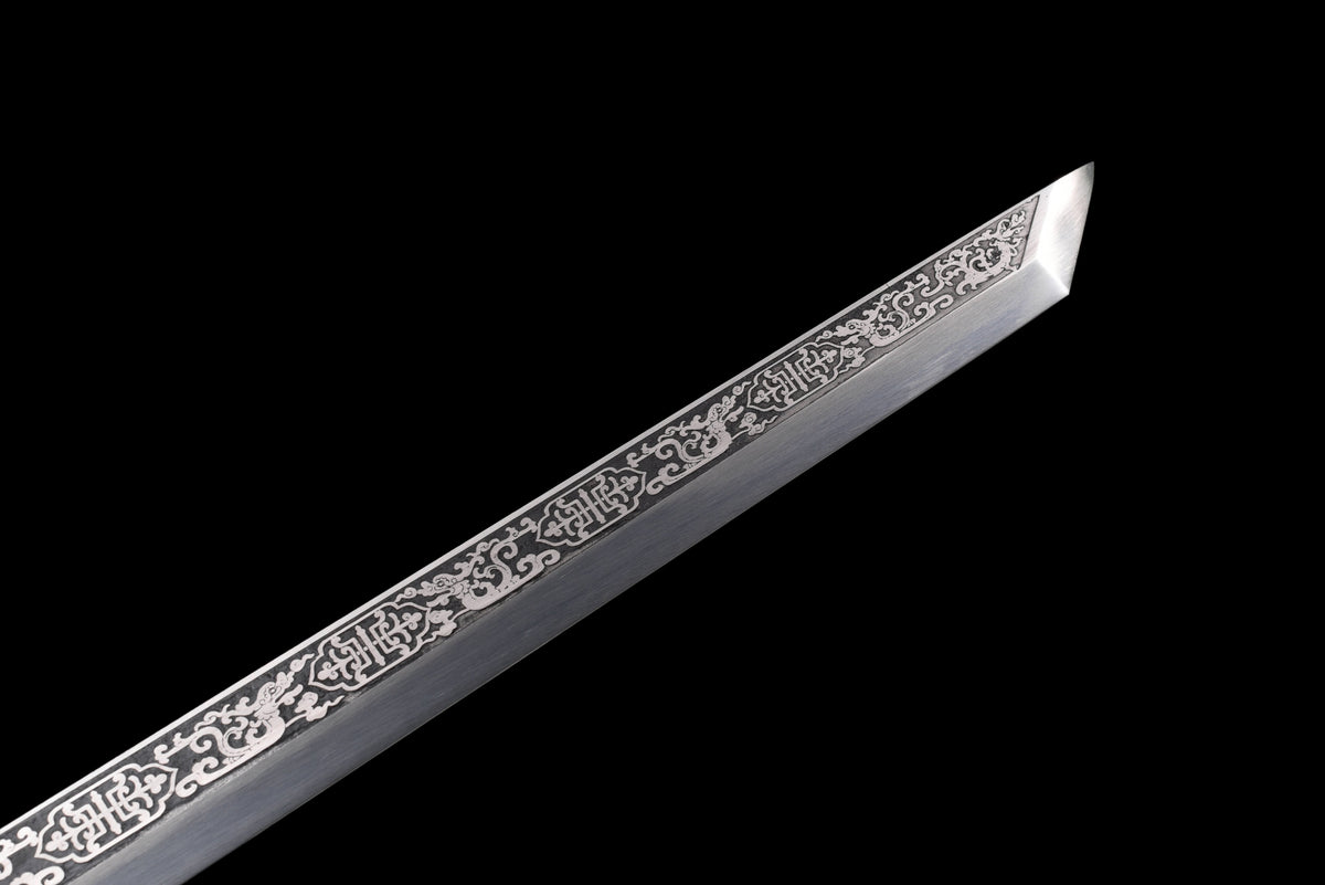 Handgefertigtes Ninjato-Schwert, Federstahl, Full Tang, weiße Scheide - 100,8 cm, echtes Katana-Schwert