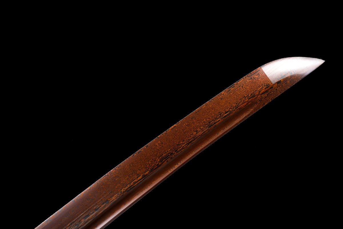 Handgefertigtes Wakizashi-Schwert aus rotem Damaszener-Stahl mit Scheide - 79 cm, echtes Katana-Schwert
