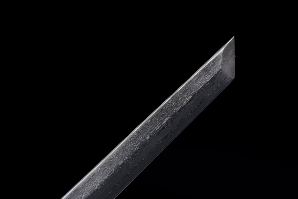 Handmade Ninjato Sword Black Damascus steel steel Full Tang White printing scabbard gray rope handle white ray skin  - 41 in,Real katana sowrd
