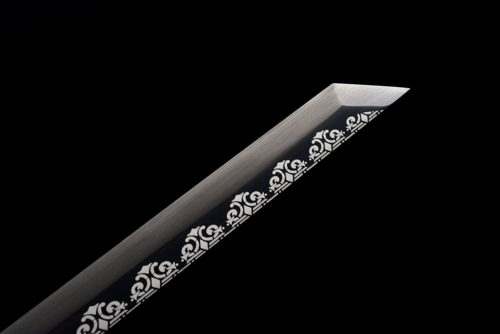 Handgefertigtes Ninjato-Schwert, Federstahl, Full Tang, schwarze Scheide - 107 cm, echtes Katana-Schwert