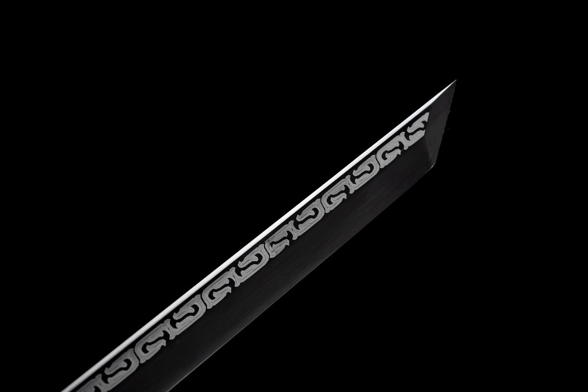 Handgefertigtes Ninjato-Schwert, Manganstahl, Full-Tang, schwarze Klinge, echtes Katana-Schwert