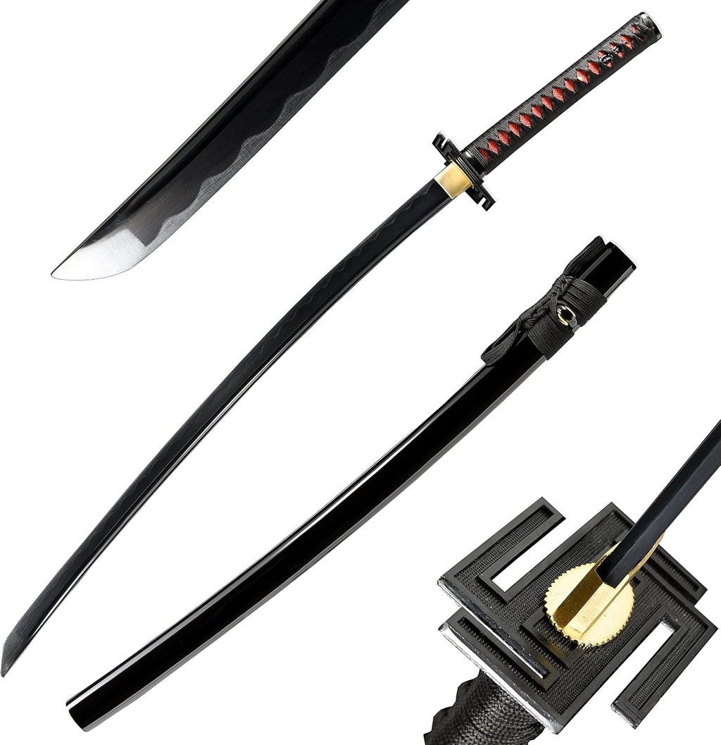 Ichigo Kurosaki, Full Tang 41 Zoll Cosplay handgeschmiedetes Katana-Schwert, 1060er Kohlenstoffstahl Schwarz und Weiß, sehr scharf – Anime-Schwert (Schwarz)