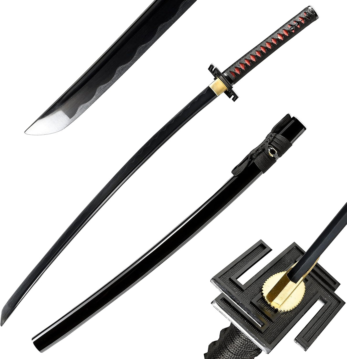 Ichigo Kurosaki, Full Tang 41 Zoll Cosplay handgeschmiedetes Katana-Schwert, 1060er Kohlenstoffstahl Schwarz und Weiß, sehr scharf – Anime-Schwert (Schwarz)