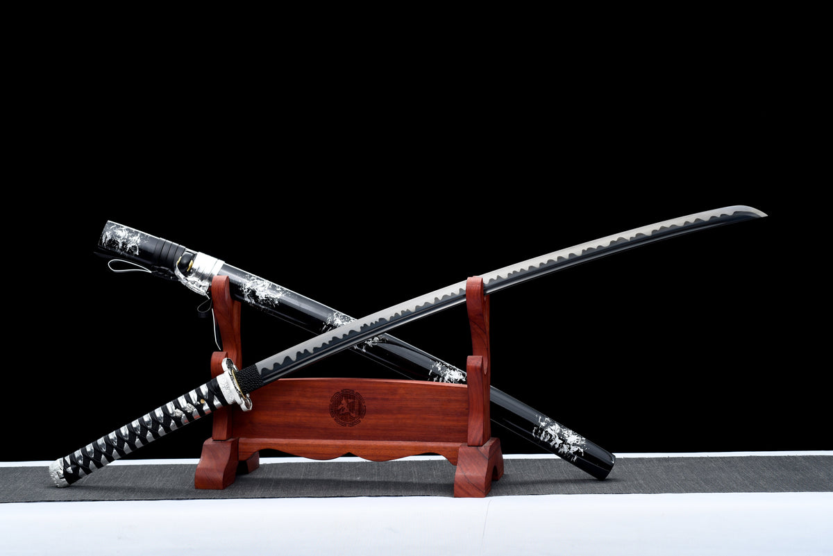 Handgefertigtes Full-Tang-Katana aus 1095er Kohlenstoffstahl mit schwarzer Klinge, echtes Katana-Schwert
