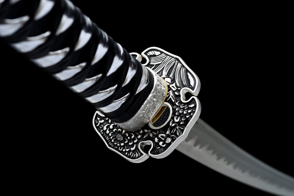 Handgefertigtes Full-Tang-Katana aus 1095er Kohlenstoffstahl mit schwarzer Klinge, echtes Katana-Schwert