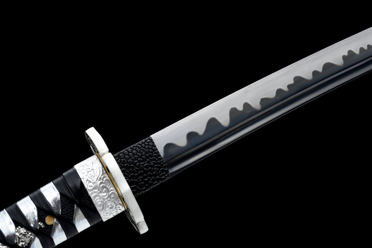Handgefertigtes Full-Tang-Katana aus 1095er Kohlenstoffstahl mit schwarzer Klinge, echtes Katana-Schwert