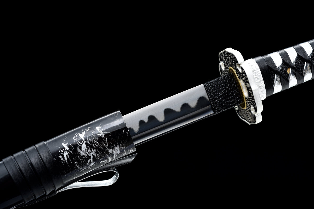 Handgefertigtes Full-Tang-Katana aus 1095er Kohlenstoffstahl mit schwarzer Klinge, echtes Katana-Schwert