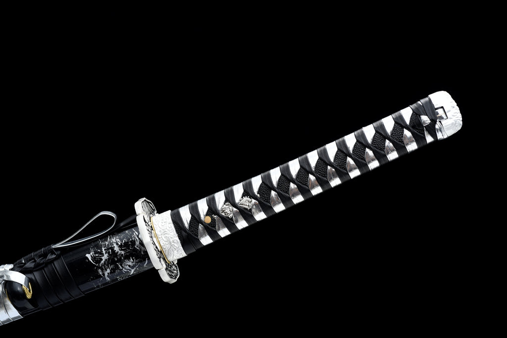 Handgefertigtes Full-Tang-Katana aus 1095er Kohlenstoffstahl mit schwarzer Klinge, echtes Katana-Schwert