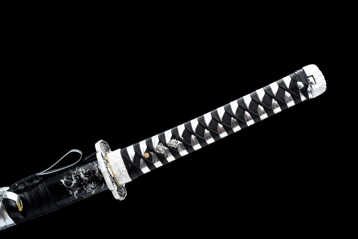 Handgefertigtes Full-Tang-Katana aus 1095er Kohlenstoffstahl mit schwarzer Klinge, echtes Katana-Schwert