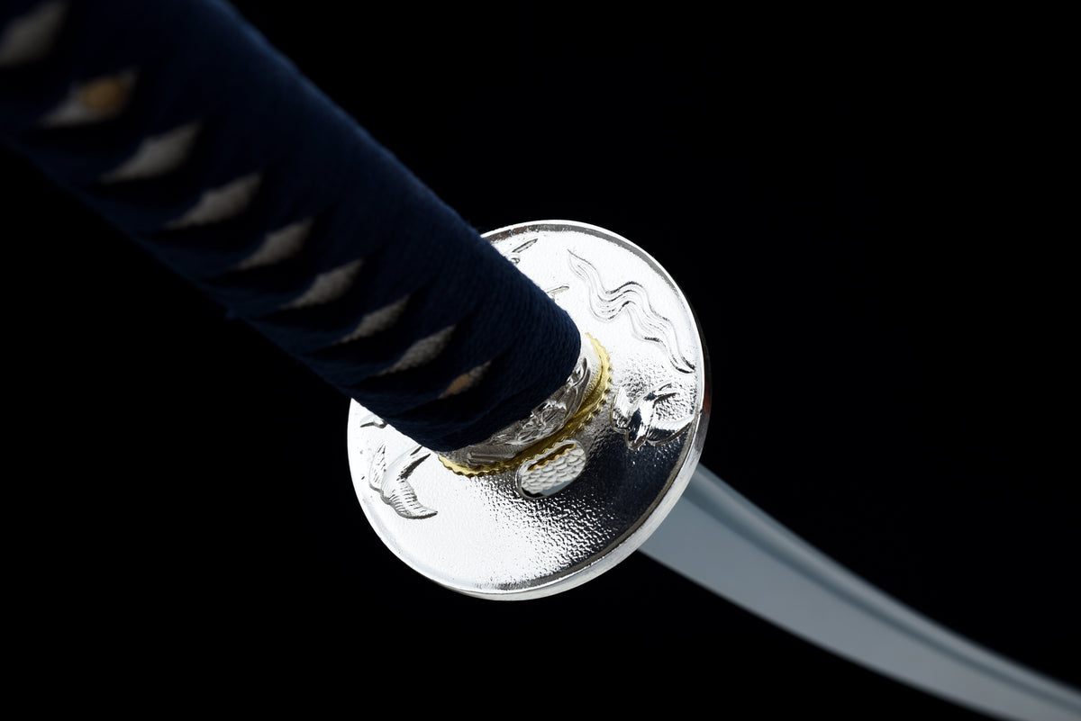 Handgefertigtes Full-Tang-Katana, 1095 Kohlenstoffstahl, blaue Klinge, echtes Katana-Schwert