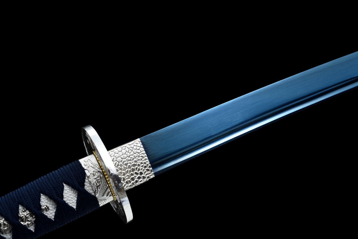 Handgefertigtes Full-Tang-Katana, 1095 Kohlenstoffstahl, blaue Klinge, echtes Katana-Schwert