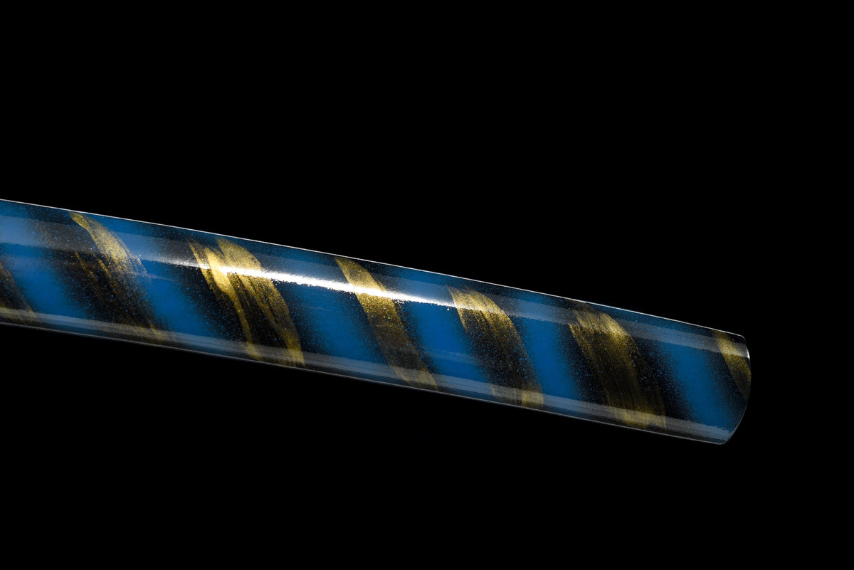 Handgefertigtes Full-Tang-Katana aus 1045er Kohlenstoffstahl, blaue Schwertscheide, echtes Katana-Schwert