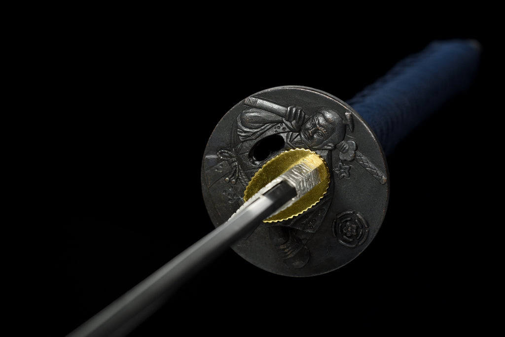 Handgefertigtes Full-Tang-Katana aus 1045er Kohlenstoffstahl, blaue Schwertscheide, echtes Katana-Schwert