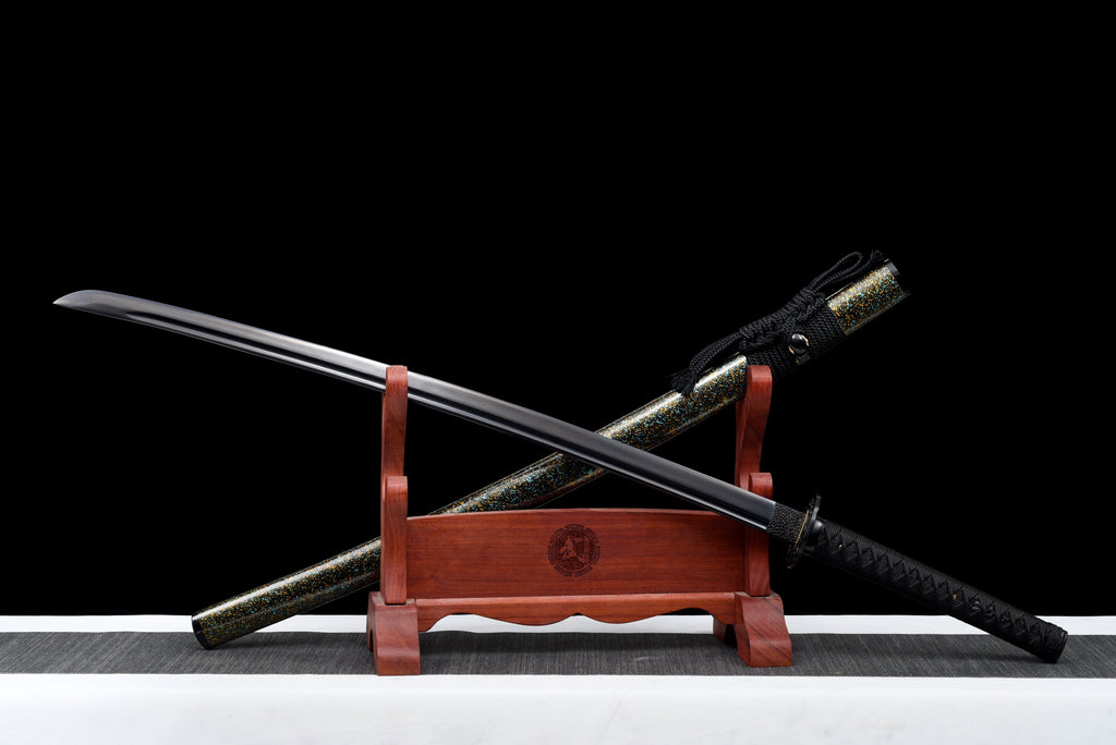 Handgefertigtes Full-Tang-Katana aus 1060er Kohlenstoffstahl, schwarze Klinge, echtes Katana-Schwert
