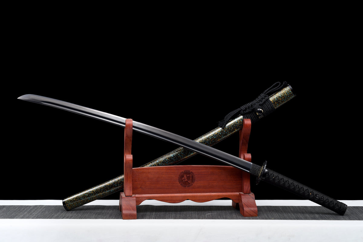 Handgefertigtes Full-Tang-Katana aus 1060er Kohlenstoffstahl, schwarze Klinge, echtes Katana-Schwert