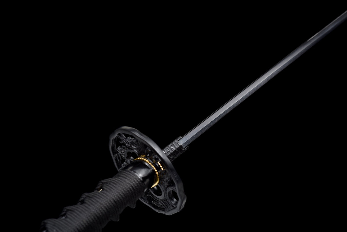 Handgefertigtes Full-Tang-Katana aus 1060er Kohlenstoffstahl, schwarze Klinge, echtes Katana-Schwert