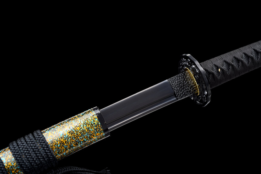 Handgefertigtes Full-Tang-Katana aus 1060er Kohlenstoffstahl, schwarze Klinge, echtes Katana-Schwert