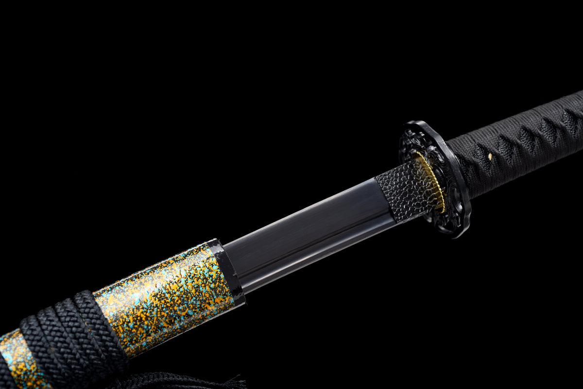 Handgefertigtes Full-Tang-Katana aus 1060er Kohlenstoffstahl, schwarze Klinge, echtes Katana-Schwert