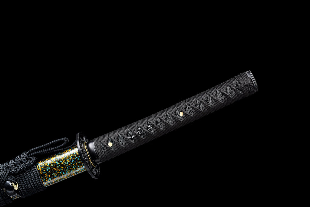 Handgefertigtes Full-Tang-Katana aus 1060er Kohlenstoffstahl, schwarze Klinge, echtes Katana-Schwert