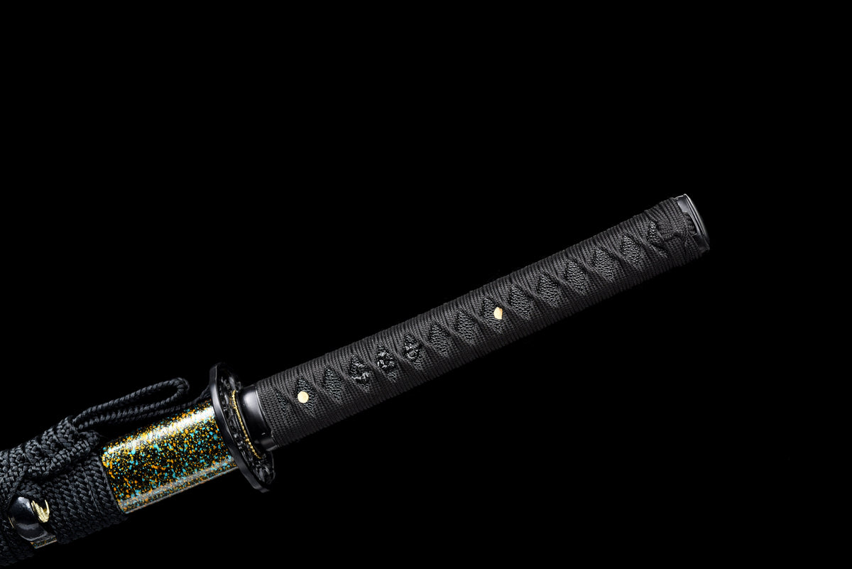 Handgefertigtes Full-Tang-Katana aus 1060er Kohlenstoffstahl, schwarze Klinge, echtes Katana-Schwert