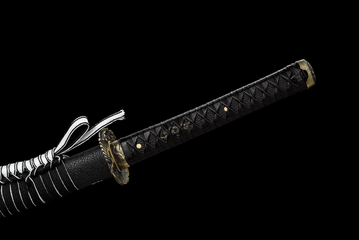 Handgefertigtes Full-Tang-Katana, 1095 Kohlenstoffstahl, rote Klinge, schwarze Scheide, echtes Katana-Schwert