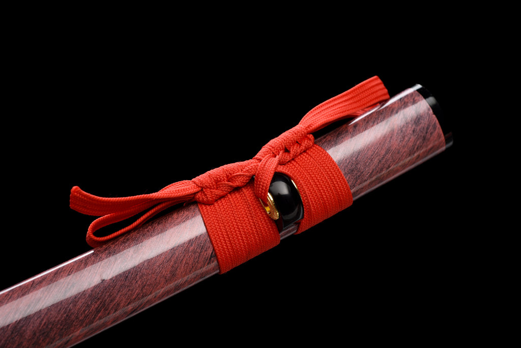 Handgefertigtes Full-Tang-Katana aus 1095er Kohlenstoffstahl mit roter Klinge, echtes Katana-Schwert