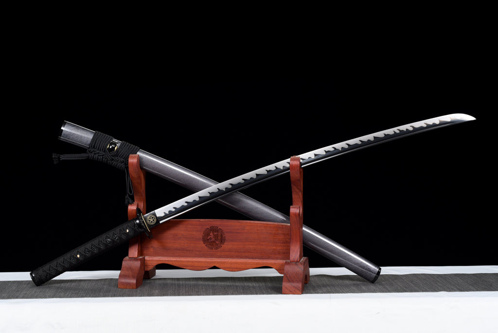 Handgefertigtes Full-Tang-Katana, 1095 Kohlenstoffstahl, schwarze Klinge, echtes Katana-Schwert