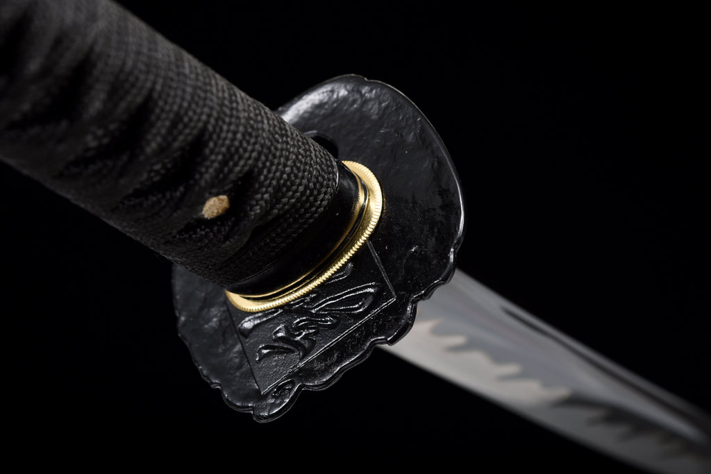Handgefertigtes Full-Tang-Katana, 1095 Kohlenstoffstahl, schwarze Klinge, echtes Katana-Schwert