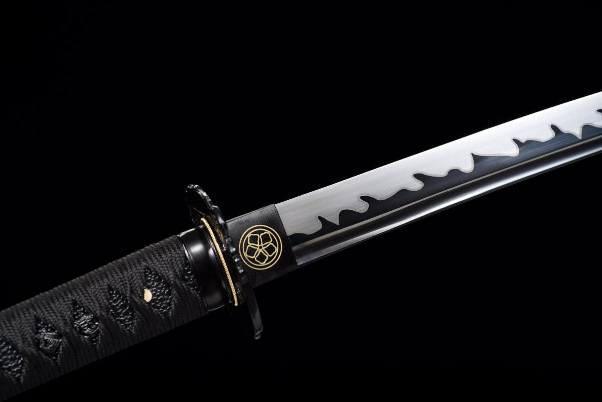 Handgefertigtes Full-Tang-Katana, 1095 Kohlenstoffstahl, schwarze Klinge, echtes Katana-Schwert