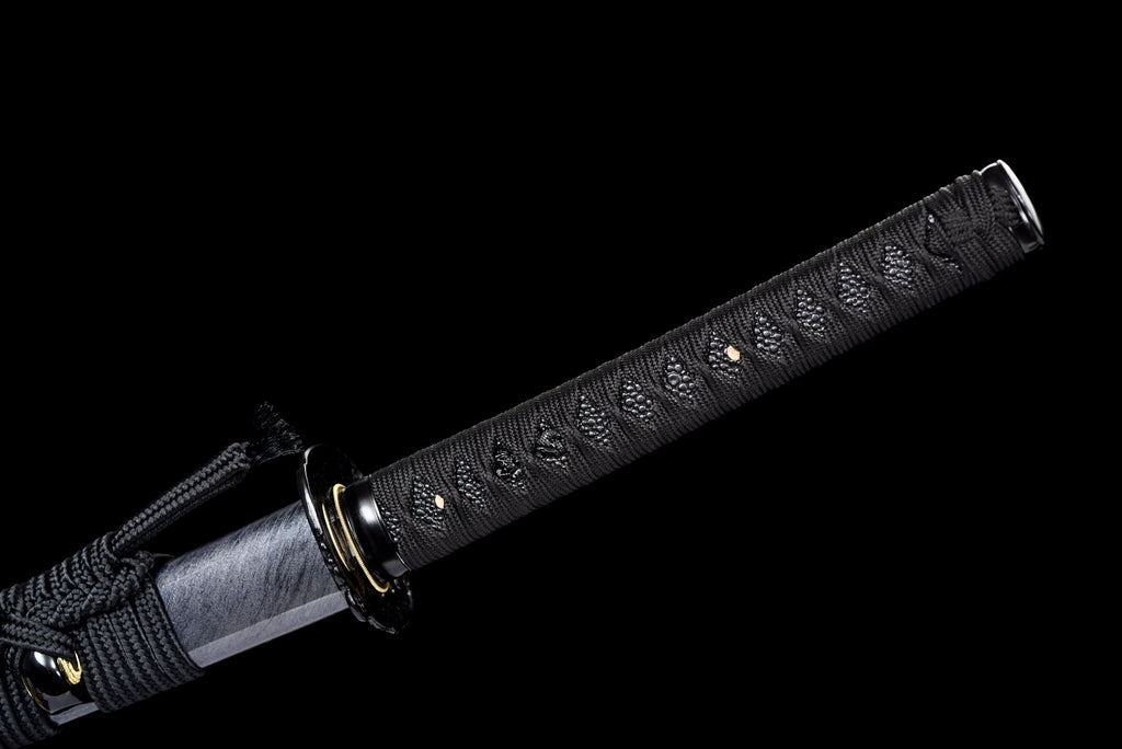 Handgefertigtes Full-Tang-Katana, 1095 Kohlenstoffstahl, schwarze Klinge, echtes Katana-Schwert