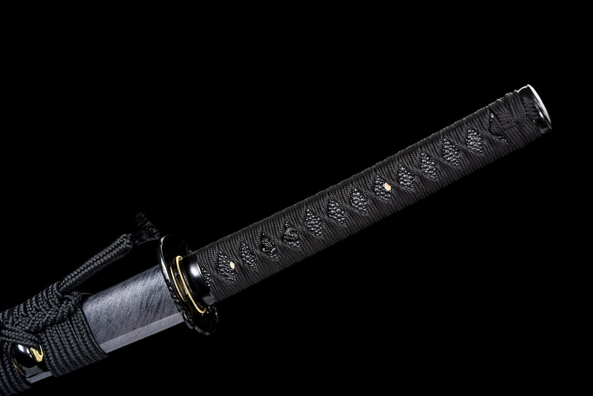 Handgefertigtes Full-Tang-Katana, 1095 Kohlenstoffstahl, schwarze Klinge, echtes Katana-Schwert