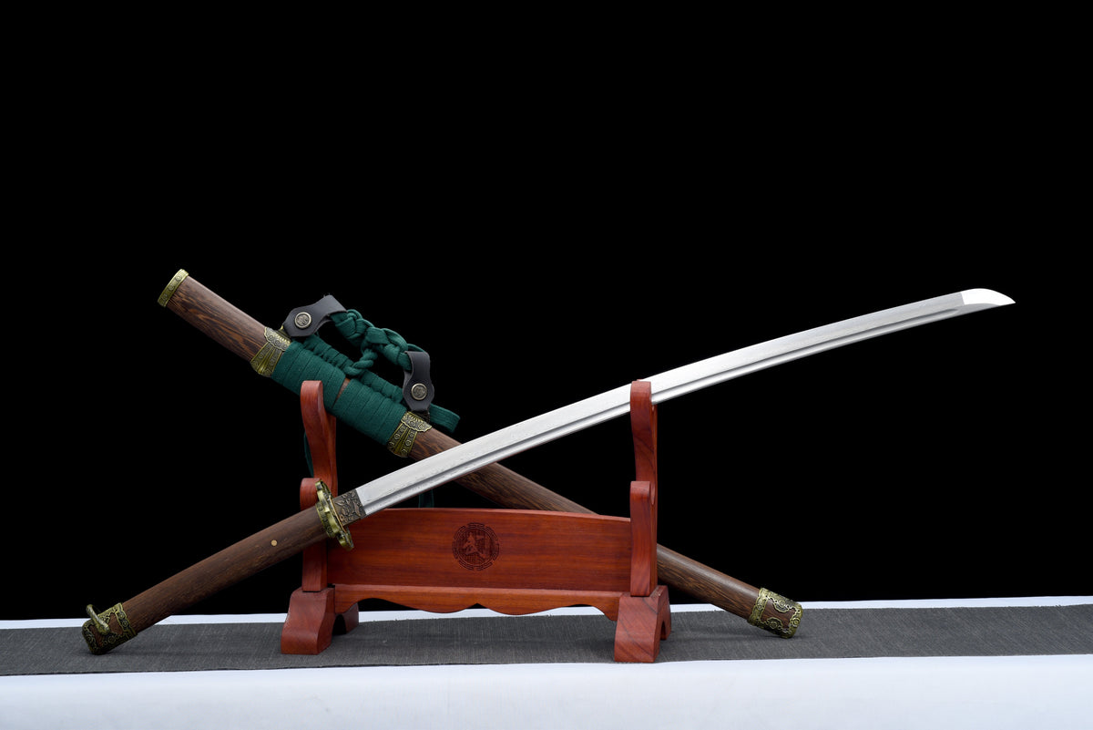 Handgefertigtes Tachi-Schwert mit durchgehender Damaststahl-Klinge, echtes Katana-Schwert