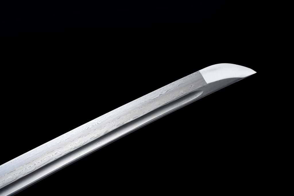 Handgefertigtes Tachi-Schwert mit durchgehender Damaststahl-Klinge, echtes Katana-Schwert