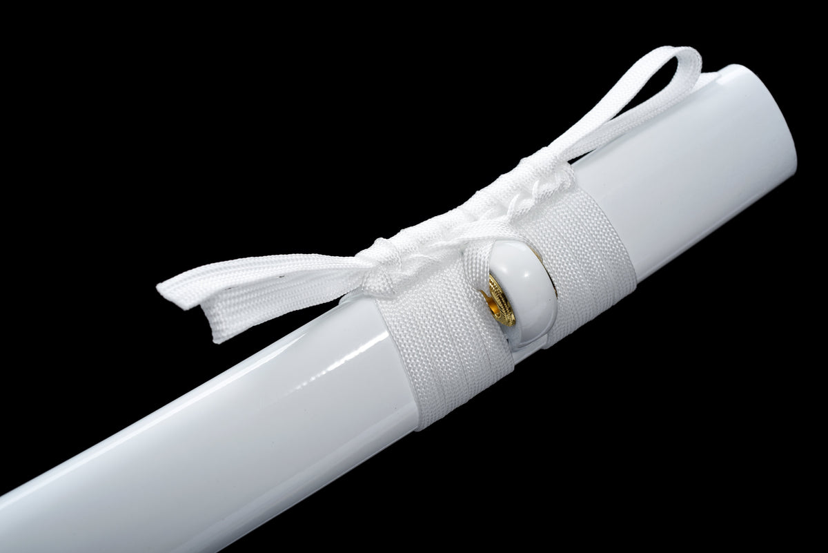 Handgefertigtes Full-Tang-Katana, 1045er Kohlenstoffstahl, weiße Schwertscheide, echtes Katana-Schwert