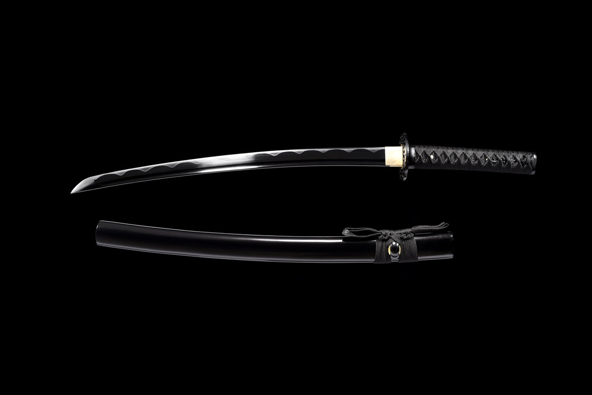 Handgefertigtes Katana aus 9260 Federstahl, Full Tang, schwarzes Katana, echtes Katana-Schwert