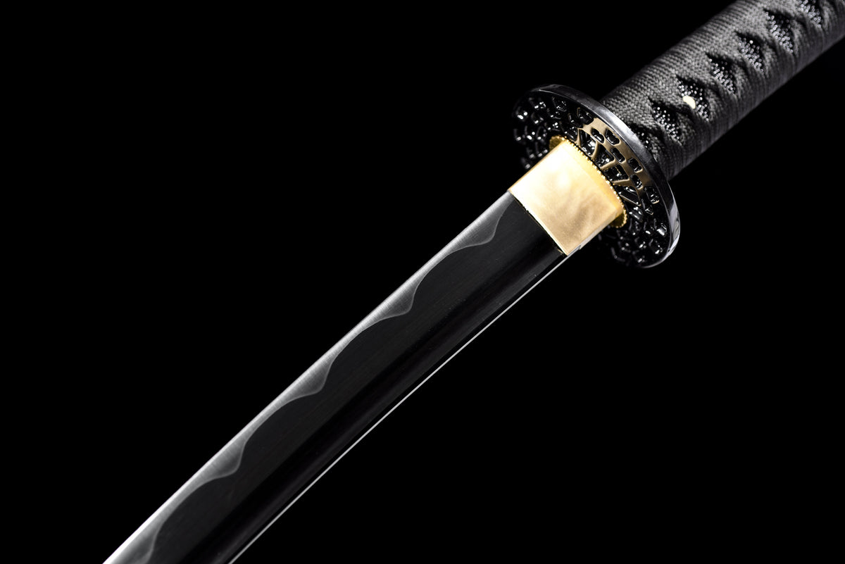 Handgefertigtes Katana aus 9260 Federstahl, Full Tang, schwarzes Katana, echtes Katana-Schwert