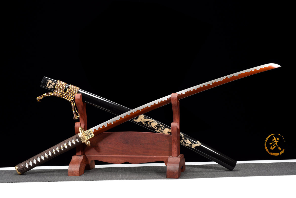 Handgefertigtes Full-Tang-Katana, 1095 Kohlenstoffstahl, ROTE Klinge, echtes Katana-Schwert